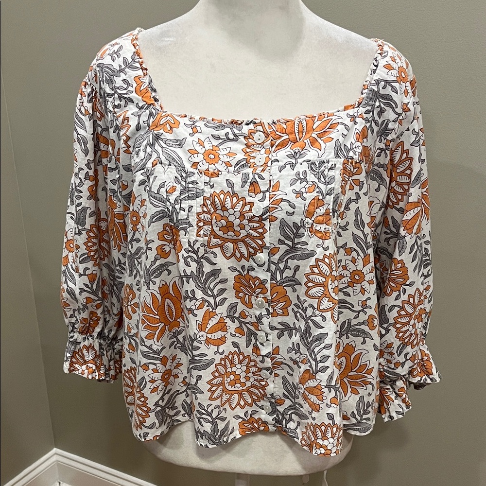 Rachel Zoe Floral Square Neckline Button Front Top